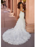 Ivory Lace Ruffled Tulle Open Back Gorgeous Wedding Dress Ivory Lace Ruffled Tulle Open Back Gorgeous Wedding Dress